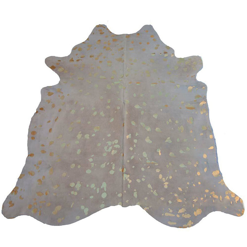 Off-White with Metallic Gold Devore Print Cowhide Rug