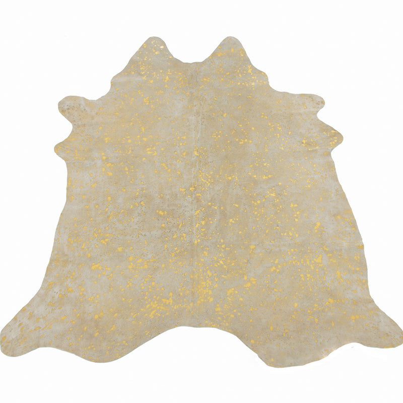 Beige Rug with Metallic Gold Devore Print Cowhide Rug