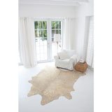 Beige Rug with Metallic Gold Devore Print Cowhide Rug