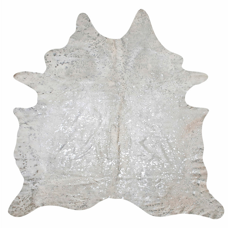 Off White with Star Metallic Silver Devore Print Cowhide Rug