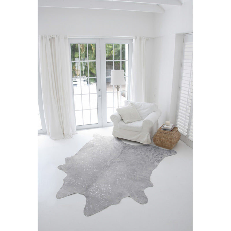 Off White with Star Metallic Silver Devore Print Cowhide Rug