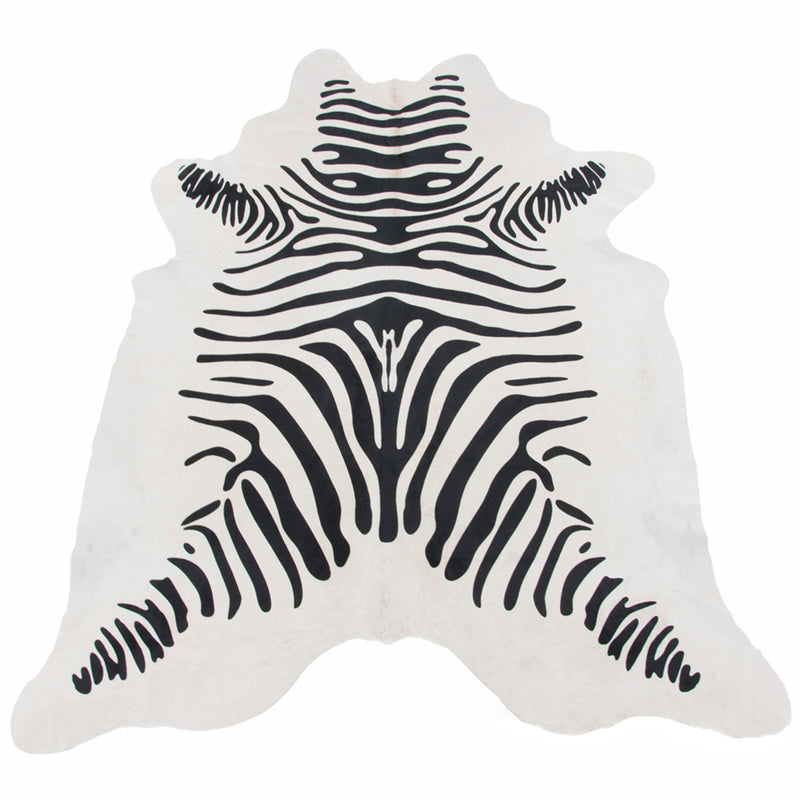 Zebra Printed Cowhide Large Rug (Natural White)